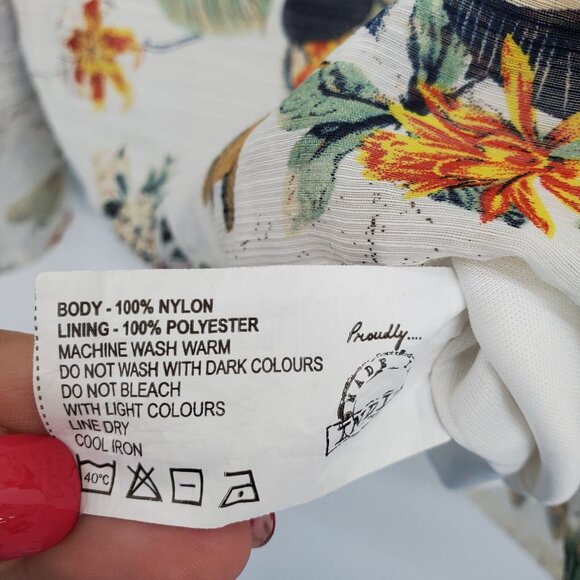 Womens M White Floral Blouse Bell Sleeve Boho Cottagecore Top Button Back Blouse - Picture 6 of 16